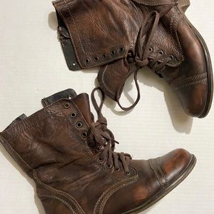 Steve Madden Brown Leather Troopa Combat Boots
